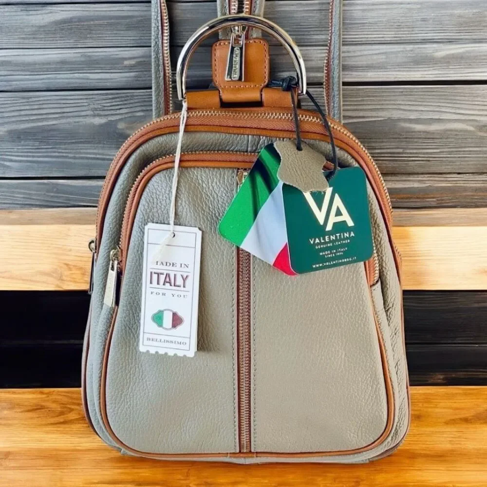 NWT Gorgeous Valentina Tan Italian Genuine Leather Convertible Sling Backpack Ba